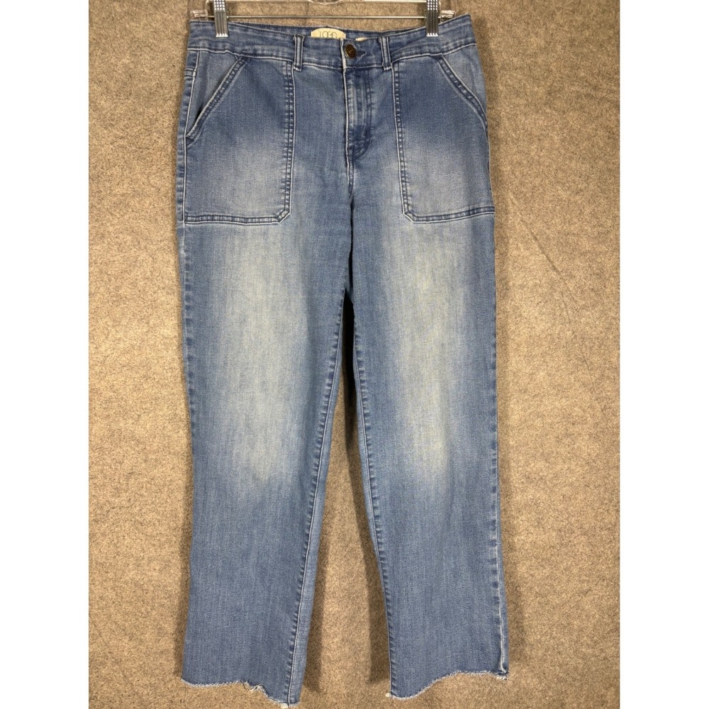 LOGO Lori Goldstein Womens 10 Boyfriend‎ Jeans Light Wash Raw Hem Patch Pockets